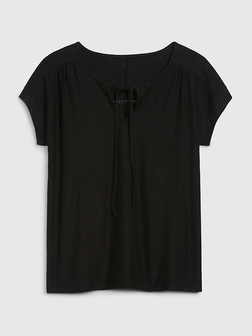 2 of 8 showing, with the color true black of product Tie-Front Short Sleeve T-Shirt