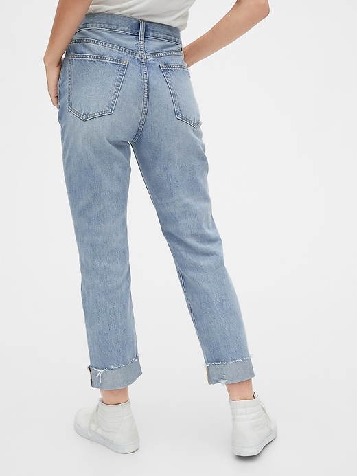 2 of 8 showing, with the color medium indigo of product Mid Rise Boyfriend Jeans