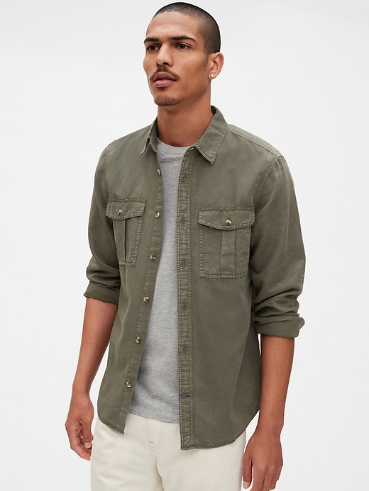 View large product image 1 of 1. Linen-Cotton Utility Shirt Jacket