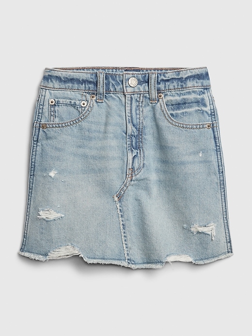 1 of 8 showing, with the color light denim of product Kids High-Rise Destructed Denim Skirt
