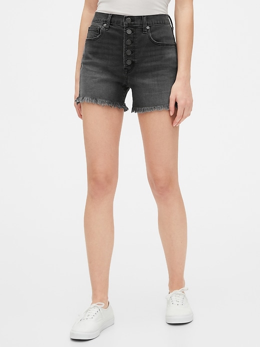 1 of 8 showing, with the color washed black of product 4" High Rise Denim Shorts