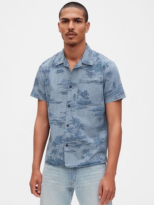 1 of 8 showing, with the color surfside blue of product Print Denim Shirt