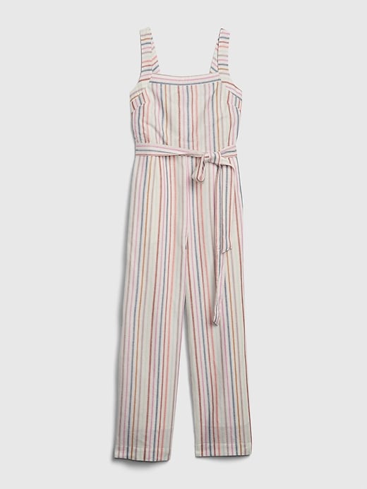 2 of 8 showing, with the color multi stripe of product Apronneck Stripe Jumpsuit in Linen-Cotton
