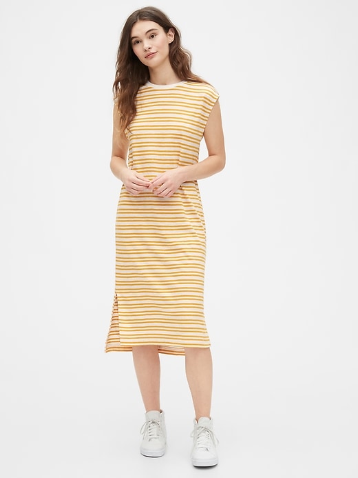 View large product image 1 of 1. Striped Short Sleeve Midi T-Shirt Dress