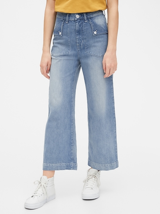 1 of 8 showing, with the color light indigo of product Sky-High Wide-Leg Jeans