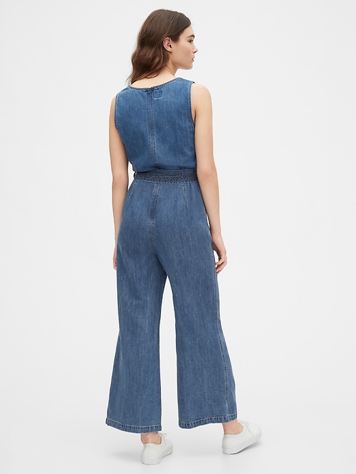 2 of 8 showing, with the color medium wash of product Squareneck Wide-Leg Denim Jumpsuit