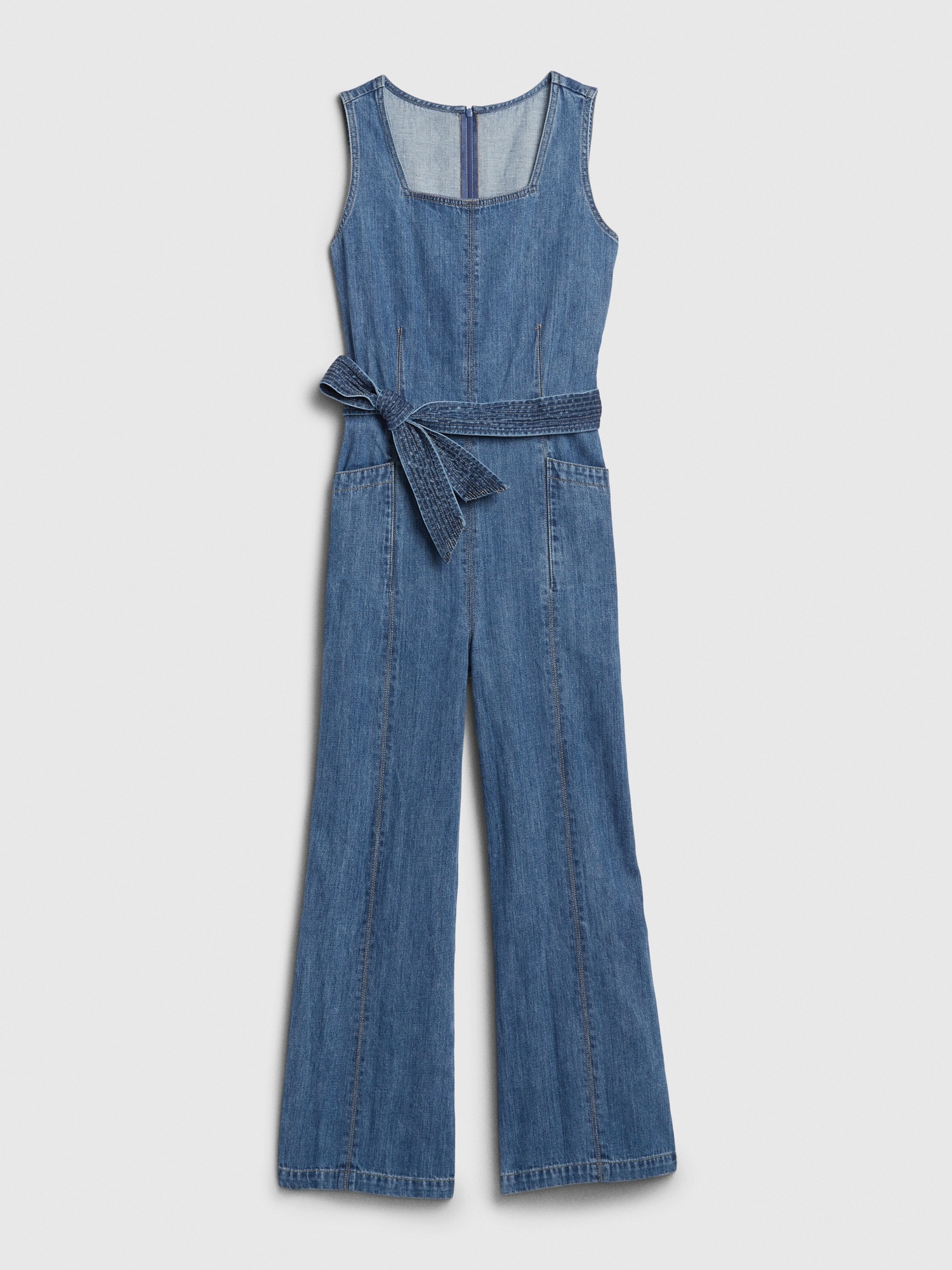 square neck denim jumpsuit