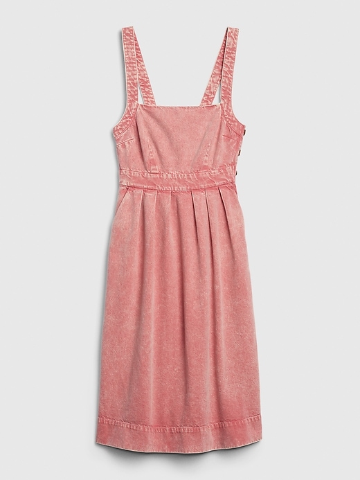2 of 8 showing, with the color pink flamingo of product Side-Button Apron Denim Dress