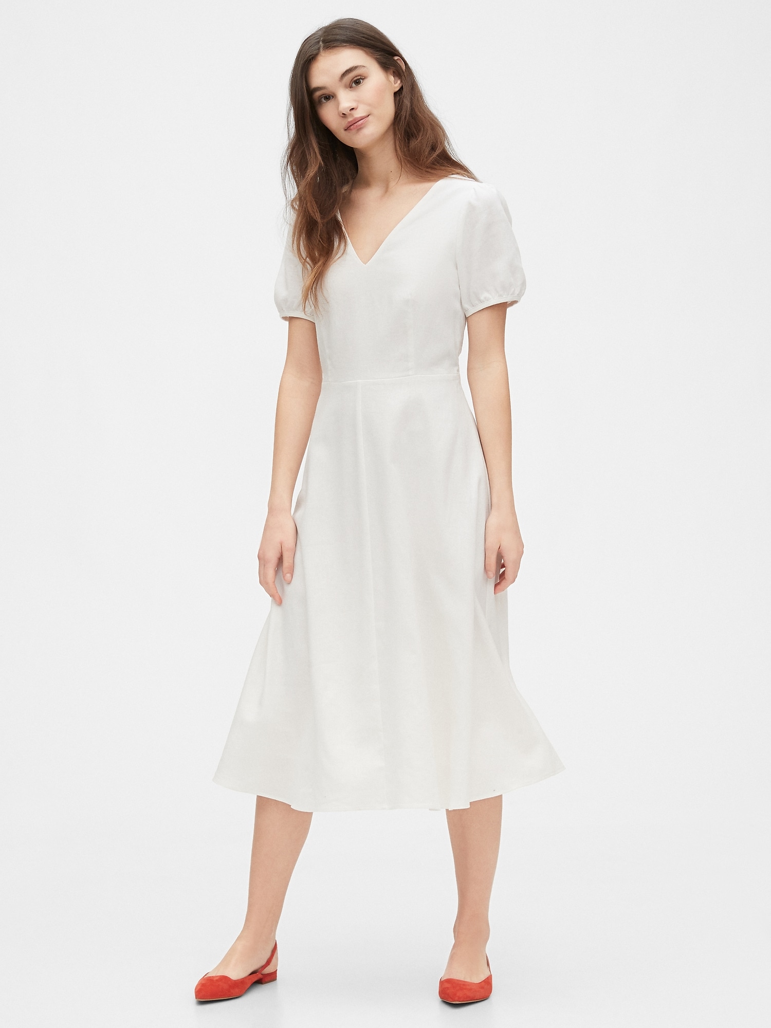 V-Neck Midi Dress in Linen | Gap