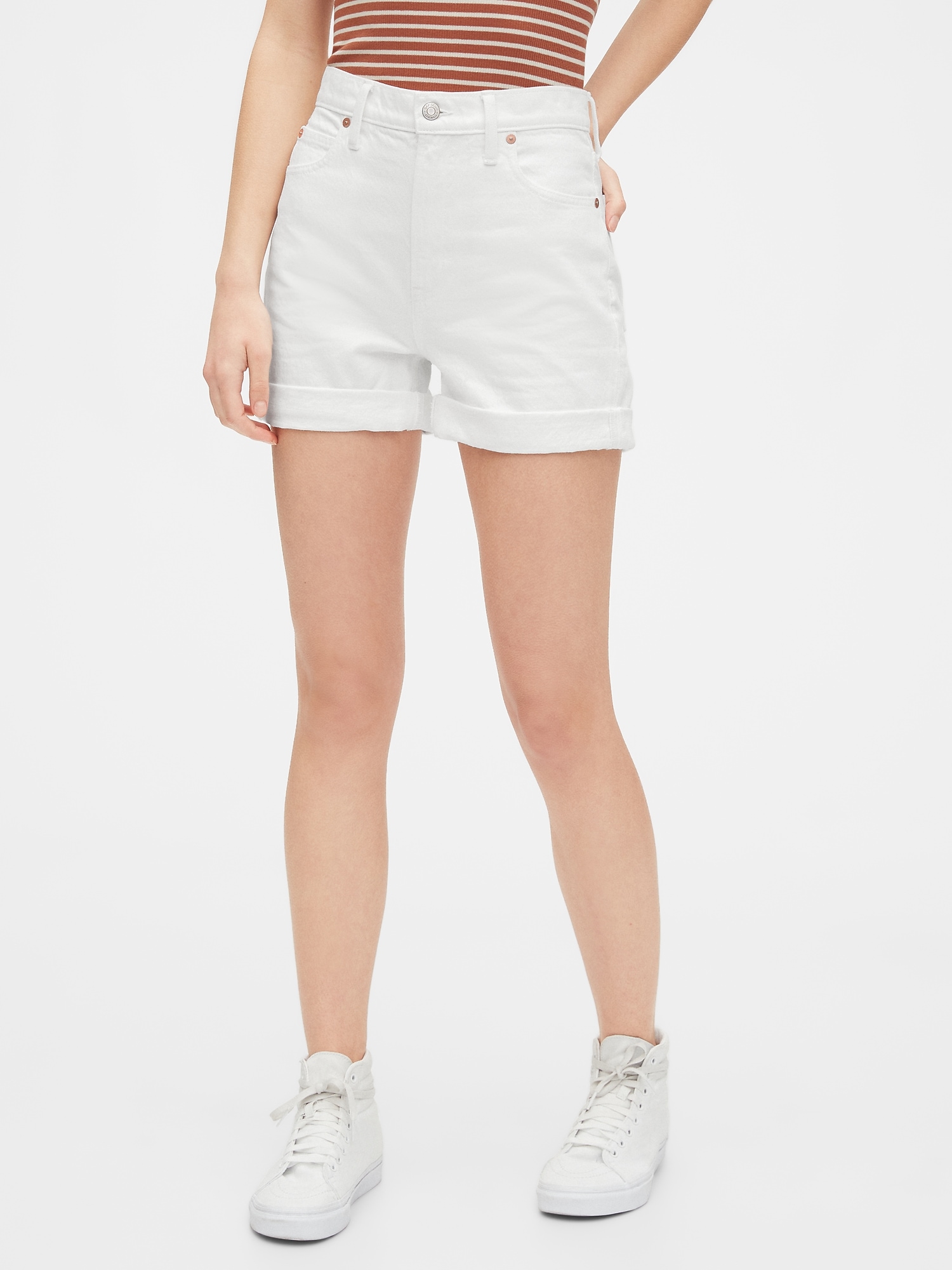 high rise white shorts