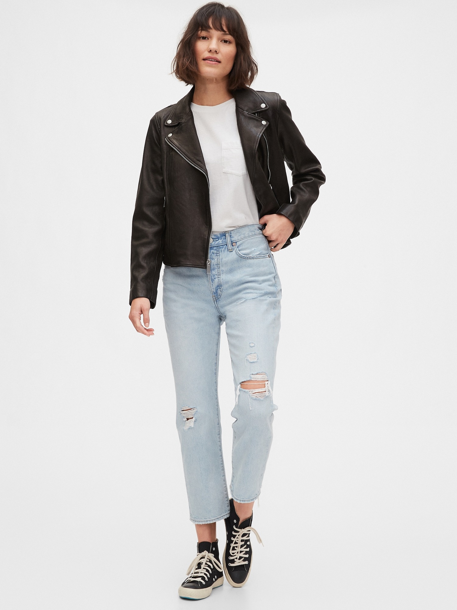 gap leather moto jacket women's