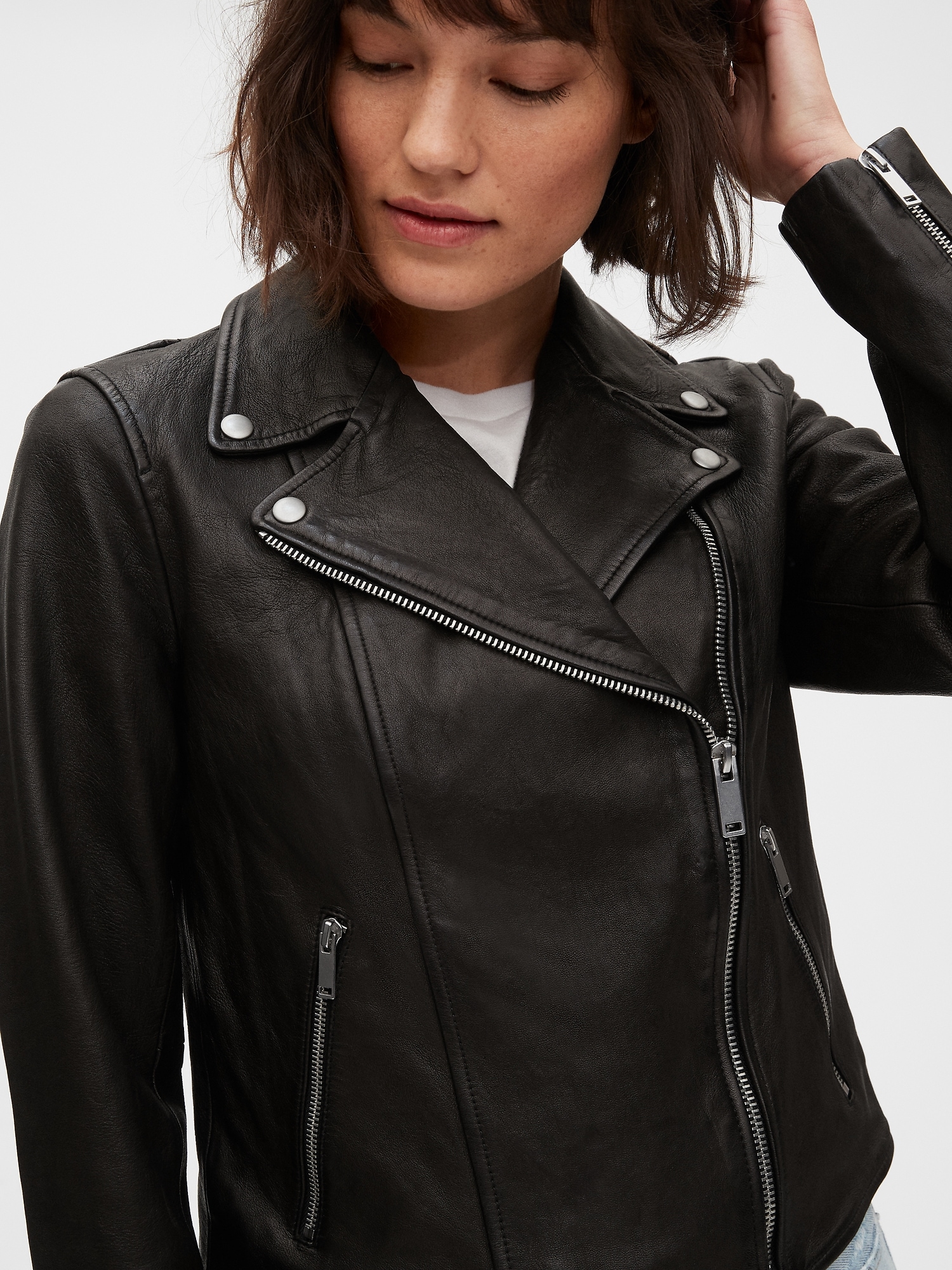 gap leather moto jacket women's