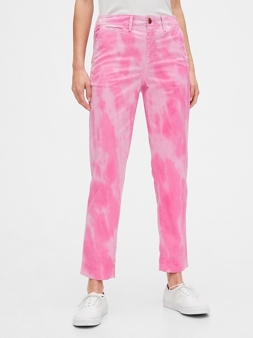 1 of 8 showing, with the color PINK TIE DYE of product High Rise Straight Khakis