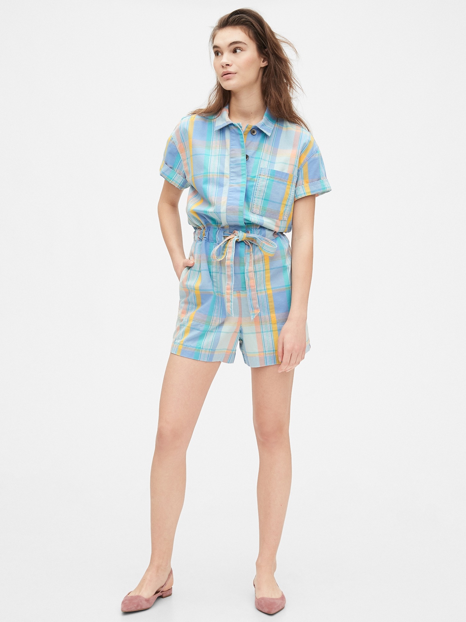 Женские комбинезоны Gap Short Sleeve Plaid Romper