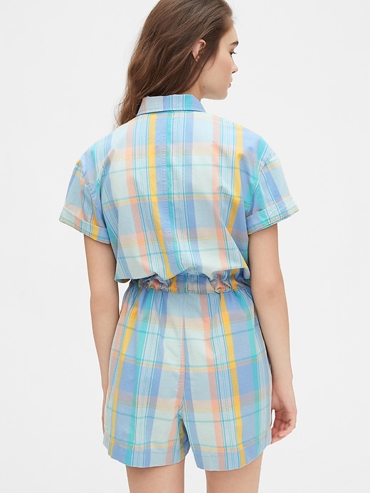 2 of 8 showing, with the color madras multi plaid of product Short Sleeve Plaid Romper