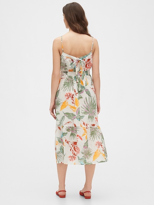 2 of 8 showing, with the color tropical floral print of product Cami Midi Dress in Linen-Cotton