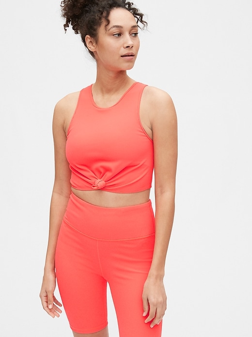 View large product image 1 of 1. GapFit Ribbed Blackout Twist-Knot Cropped Sports Bra