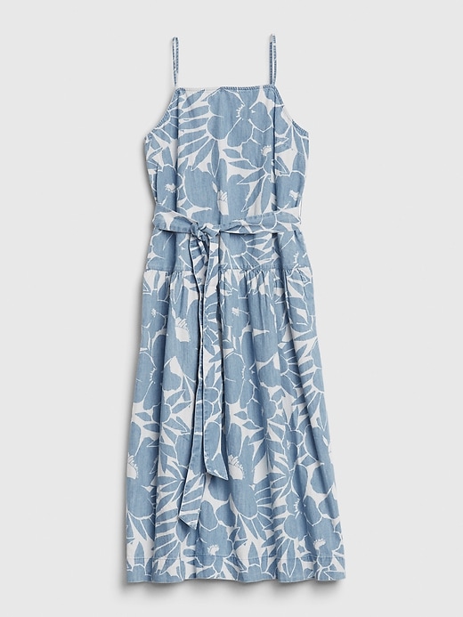 2 of 8 showing, with the color blue floral chambray of product Apronneck Print Denim Maxi Dress