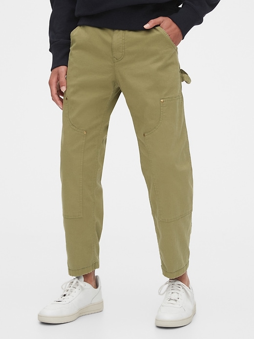 1 of 8 showing, with the color spanish olive of product Canvas Carpenter Pants with GapFlex