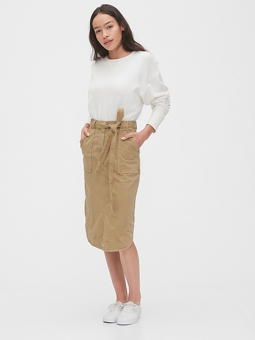 Image number 1 showing, Khaki Shirttail Midi Skirt