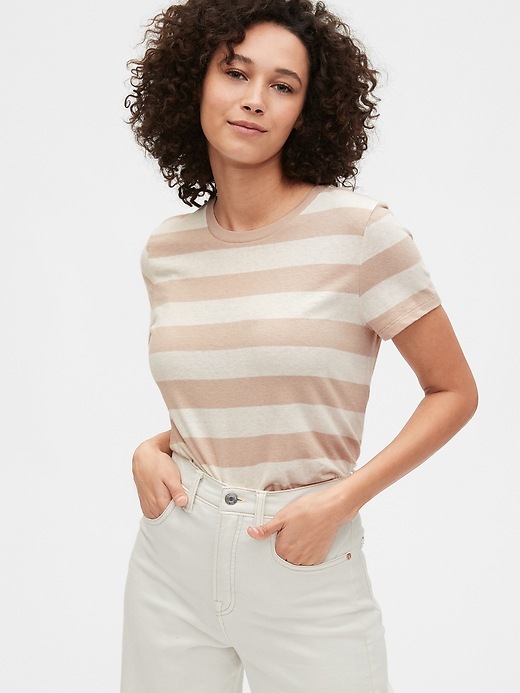 1 of 8 showing, with the color light brown & white stripe of product Shrunken Striped T-Shirt