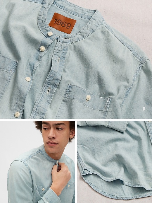 2 of 8 showing, with the color bleached chambray of product 1969 Premium Distressed Denim Worker Shirt