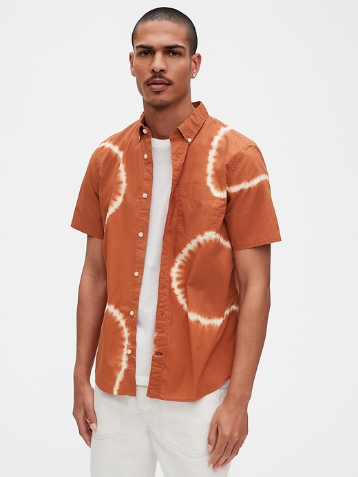 1 of 8 showing, with the color orange tie dye of product Lived-In Poplin Shirt