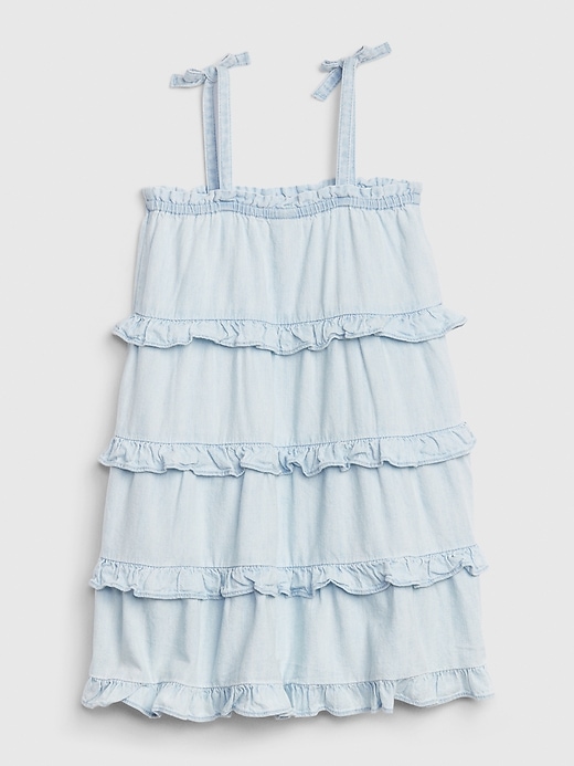 2 of 8 showing, with the color medium wash of product Toddler Denim Tiered Dress