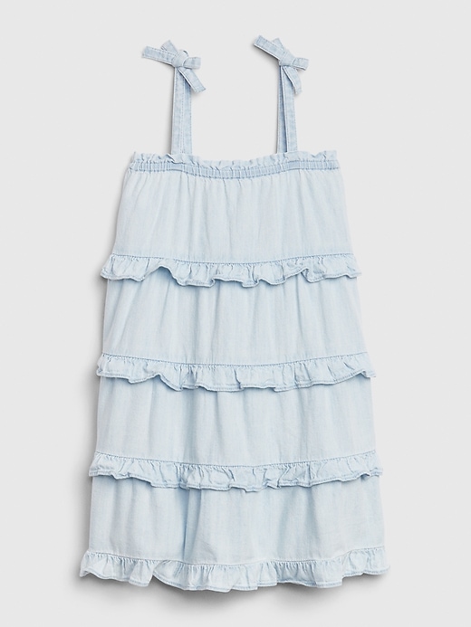 1 of 8 showing, with the color medium wash of product Toddler Denim Tiered Dress