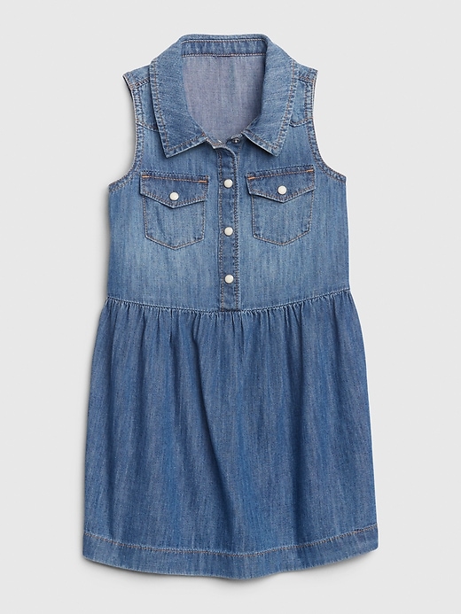 1 of 8 showing, with the color medium wash of product Toddler Sleeveless Denim Dress