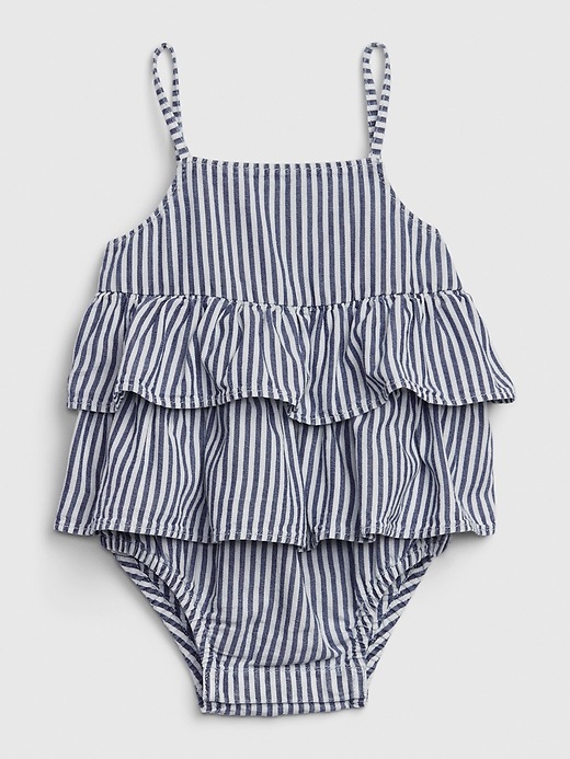 Image number 1 showing, Baby Striped Denim Bubble One-Piece