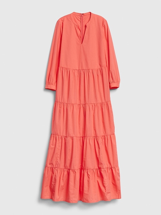2 of 8 showing, with the color pink coral of product Tiered Split-Neck Dress