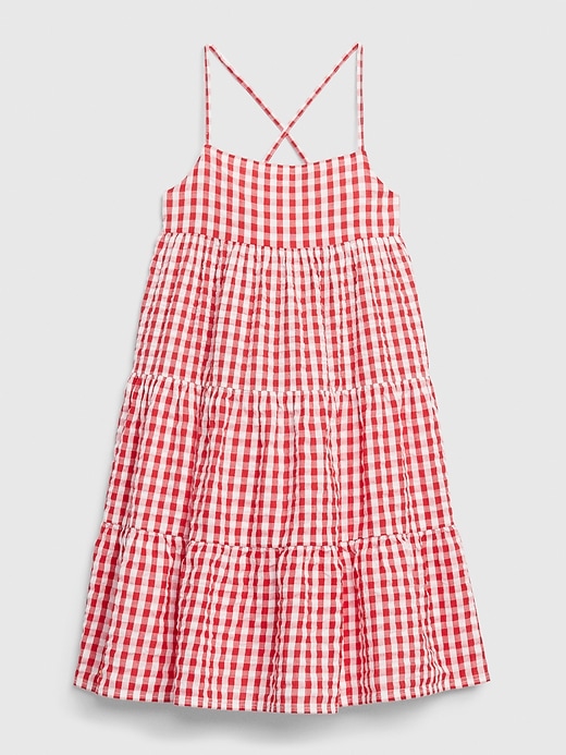 1 of 8 showing, with the color red gingham of product Kids Tiered Gingham Dress