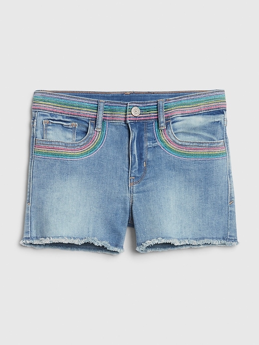 Image number 2 showing, Kids Embroidered Patch High Rise Denim Shorts