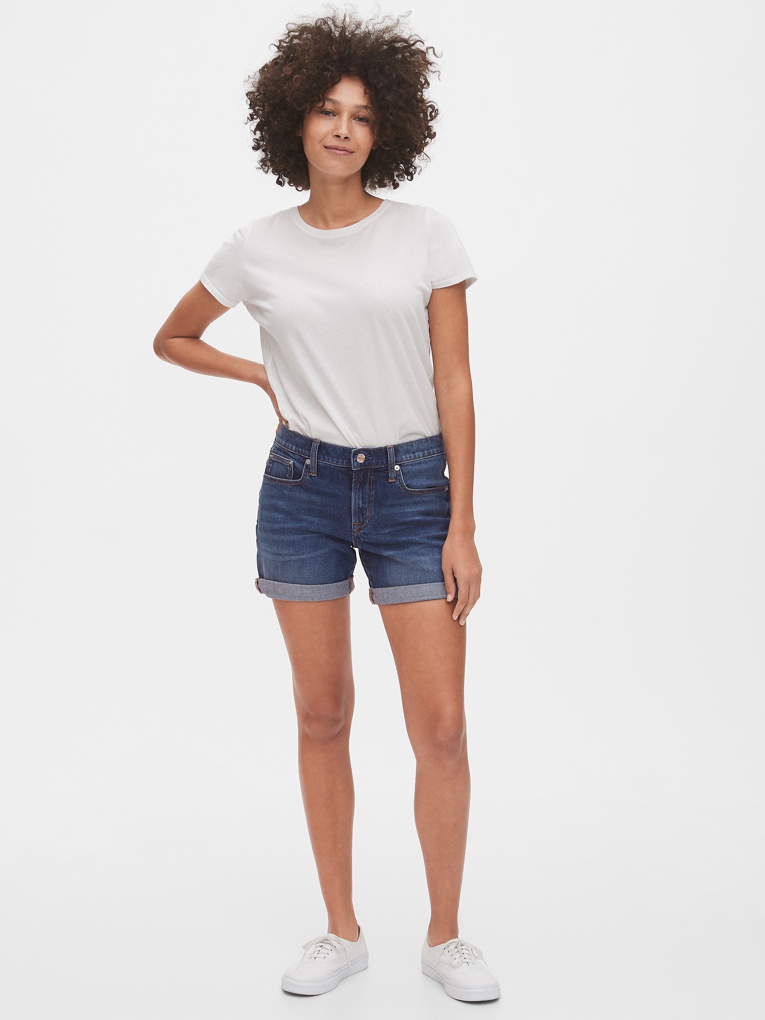 mid rise denim shorts