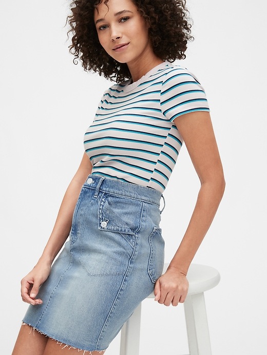 1 of 8 showing, with the color medium wash of product Fold Over Pocket Denim Skirt