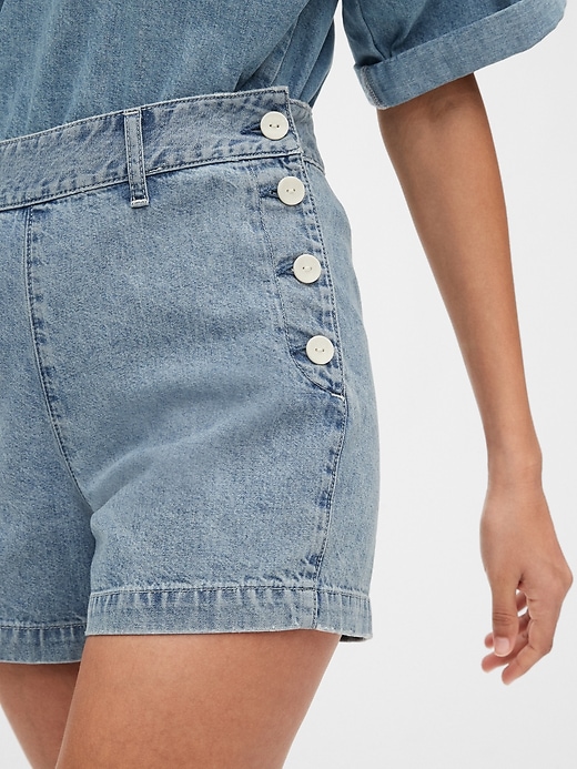 Image number 1 showing, Side-Button Denim Shorts