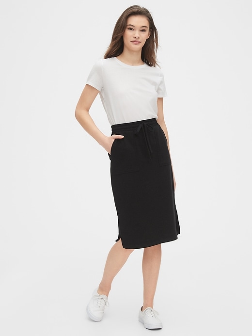 1 of 8 showing, with the color true black of product Fitted Midi Skirt in French Terry