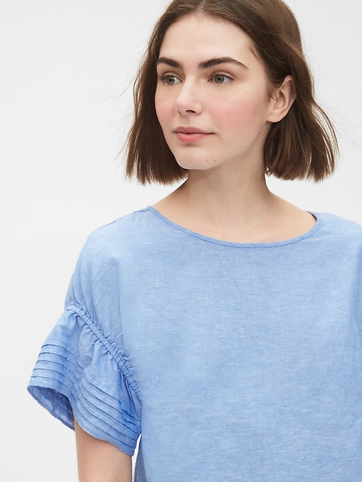 Image number 1 showing, Linen-Cotton Pintuck Sleeve Top
