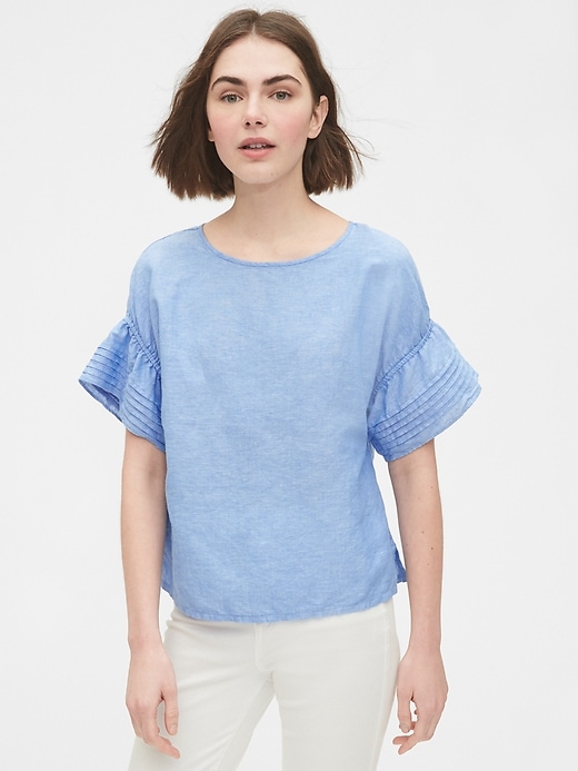Image number 5 showing, Linen-Cotton Pintuck Sleeve Top