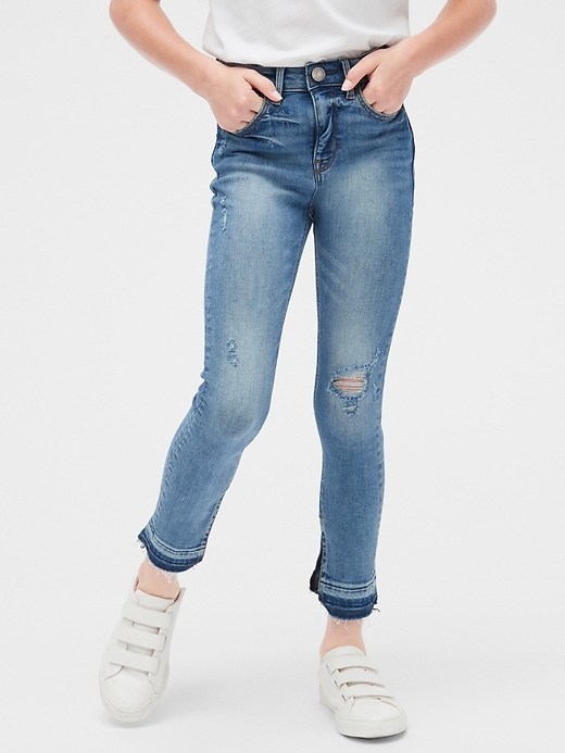 1 of 8 showing, with the color medium wash of product Kids High Rise Destructed Ankle Jeggings with Washwell™