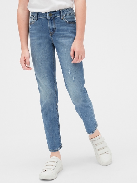 1 of 8 showing, with the color medium wash of product Kids Distressed Straight Jeans with Stretch