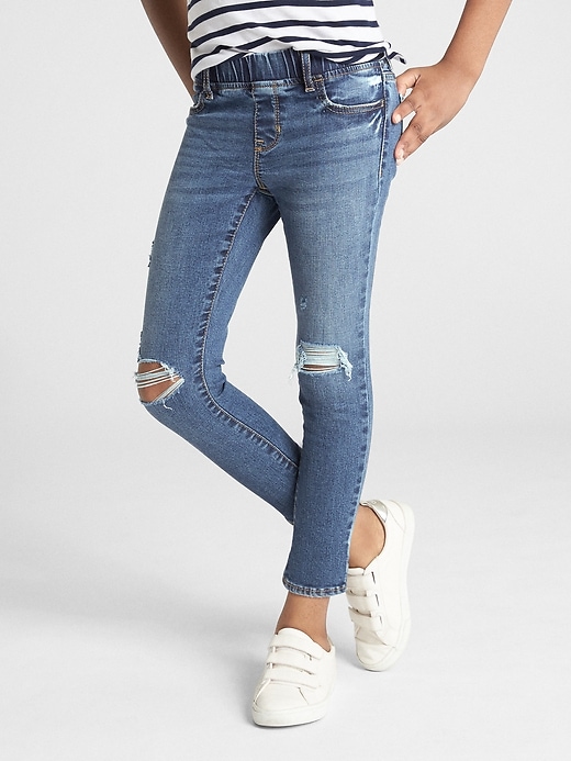1 of 8 showing, with the color medium wash of product Kids Distressed Jeggings with Stretch