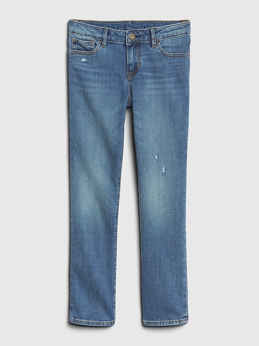 2 of 8 showing, with the color medium wash of product Kids Distressed Straight Jeans with Stretch