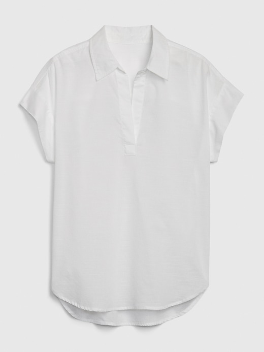 1 of 8 showing, with the color fresh white of product Collared Popover Top