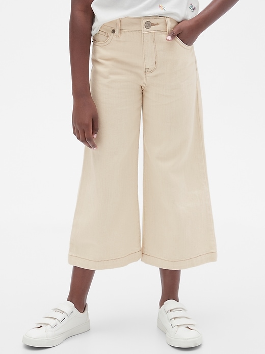 1 of 8 showing, with the color natural of product Kids High Rise Wide-Leg Crop Jeans