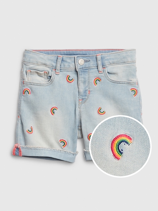 Image number 1 showing, Kids Rainbow Denim Midi Shorts with Stretch