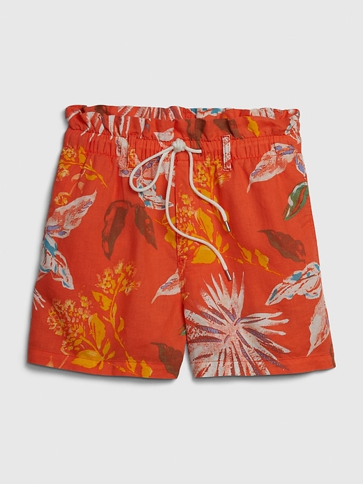 View large product image 1 of 1. Paperbag Pull-On Print Shorts in Linen-Cotton