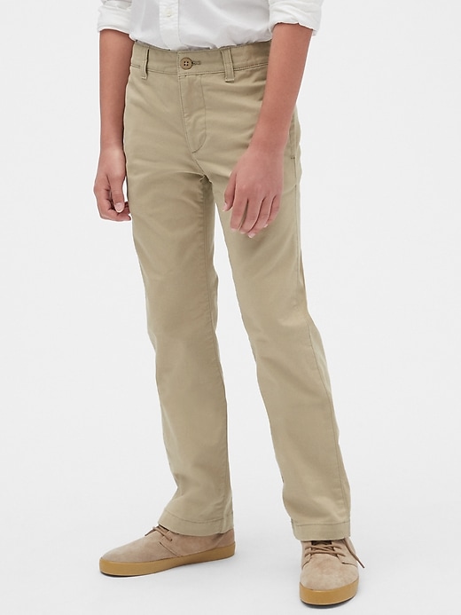 1 of 8 showing, with the color khaki of product Kids Uniform Straight Khakis with Gap Shield