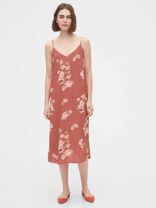 1 of 8 showing, with the color red rust floral of product Tie-Back Cami Midi Dress